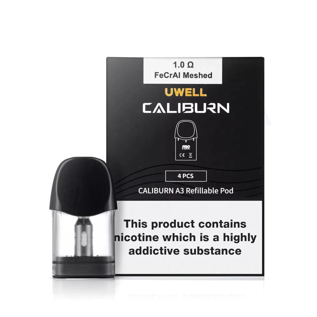 Uwell Caliburn refillable pod with packaging on a white background